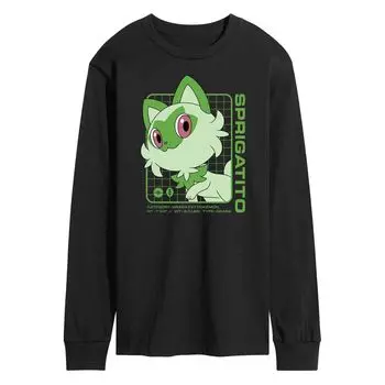 Мужская футболка с длинными рукавами и рисунком Pokemon Sprigatito Stats Licensed Character