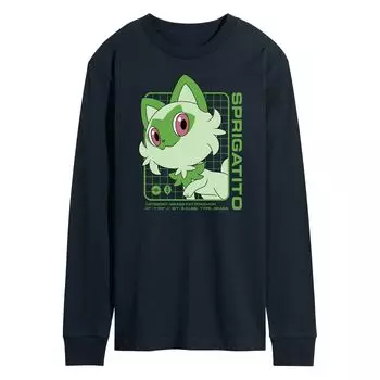 Мужская футболка с длинными рукавами и рисунком Pokemon Sprigatito Stats Licensed Character