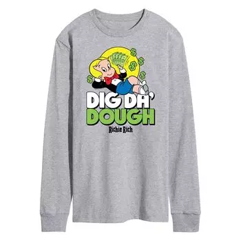 Мужская футболка с длинными рукавами и рисунком Richie Rich Dig Da' Dough Licensed Character, серый