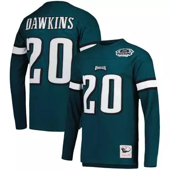 Мужская футболка с длинными рукавами Mitchell & Ness Brian Dawkins Midnight Green Philadelphia Eagles, имя и номер игрока в отставке