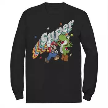 Мужская футболка с длинными рукавами Nintendo Super Mario Yoshi Mario Rainbow 3D Star Licensed Character
