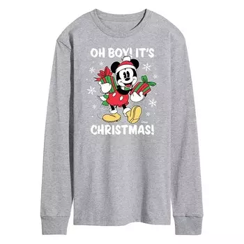 Мужская футболка с длинными рукавами Oh Boy Its Christmas от Disney Licensed Character, серый