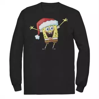 Мужская футболка с длинными рукавами One Happy Sponge Holiday Squarepants Губка Боб Licensed Character, черный