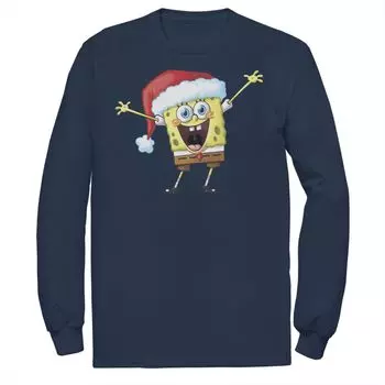 Мужская футболка с длинными рукавами One Happy Sponge Holiday Squarepants Губка Боб Licensed Character, синий