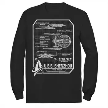 Мужская футболка с длинными рукавами Star Trek Discovery USS Shenzhou Schematics Licensed Character