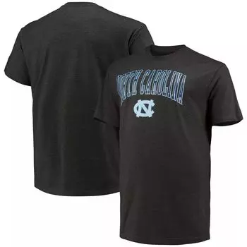 Мужская футболка с древесно-угольным оттенком North Carolina Tar Heels Big & Tall Arch Over Wordmark Champion