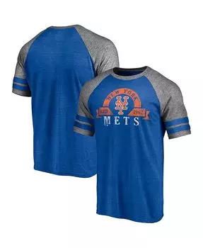 Мужская футболка с двумя полосками реглан Tri-Blend с логотипом Heather Royal New York Mets Utility Fanatics, цвет Heather Royal