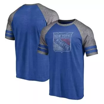 Мужская футболка с двумя полосками реглан Tri-Blend с логотипом Fanatics Heather Blue New York Rangers