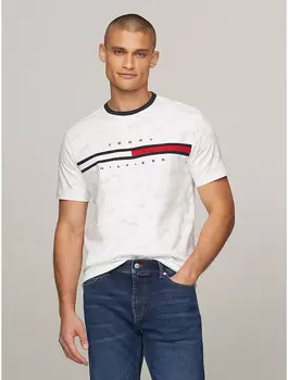 Мужская футболка с фирменным флагом и полоской Tommy Hilfiger, цвет Optic White