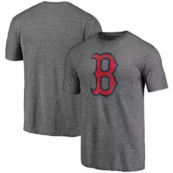 Мужская футболка с фирменным логотипом Fanatics Heathered Grey Boston Red Sox Weathered Tri-Blend с официальным логотипом