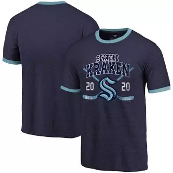 Мужская футболка с фирменным рисунком Deep Sea Blue Seattle Kraken Buzzer Beater Tri-Blend Ringer Fanatics