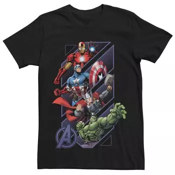 Мужская футболка с геометрическим рисунком в стиле ретро «Marvel Avengers Group Shot» Licensed Character