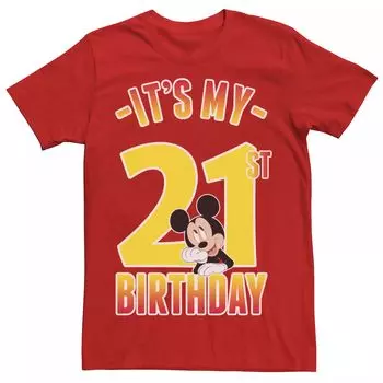 Мужская футболка с градиентным портретом Disney Mickey Mouse It’s My 21st Birthday Licensed Character