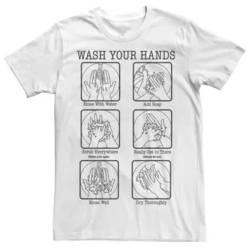Мужская футболка с графическим изображением Wash Your Hands Info Licensed Character