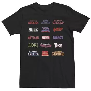 Мужская футболка с графическим логотипом и именами персонажей Marvel