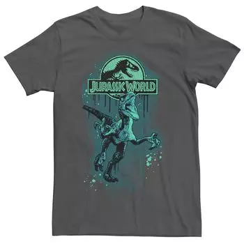 Мужская футболка с графическим логотипом и логотипом Jurassic World Raptor Paint Splatter Title Licensed Character