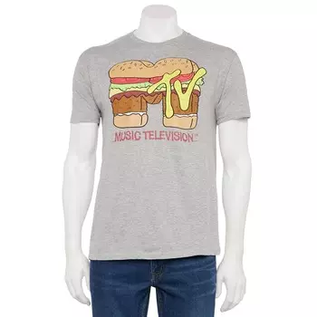 Мужская футболка с графическим логотипом MTV Burger Licensed Character, цвет Heather Gray