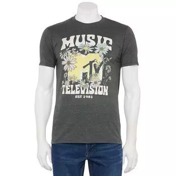 Мужская футболка с графическим логотипом MTV Flowers Licensed Character, цвет Charcoal Heather