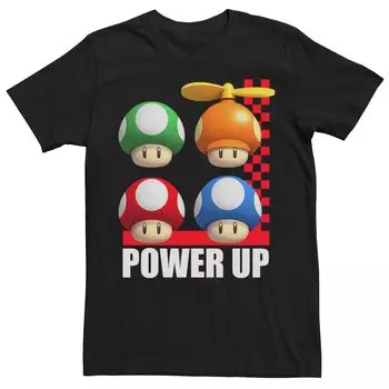 Мужская футболка с графическим логотипом Nintendo Super Mario Power Up и сеткой в виде грибов Licensed Character