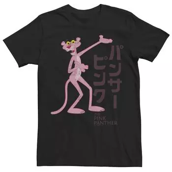 Мужская футболка с графическим логотипом Pink Panther Kanji Portrait Licensed Character, черный