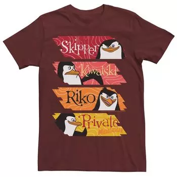 Мужская футболка с графическим плакатом и панелями с именем Madagascar Penguins Licensed Character