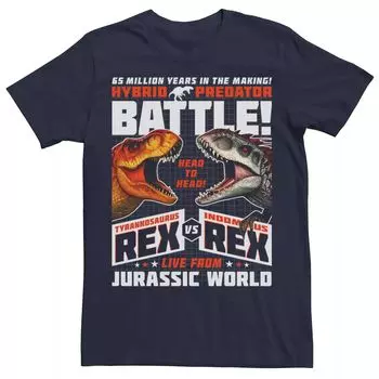 Мужская футболка с графическим плакатом «Мир Юрского периода T-Rex VS I-Rex Battle», Синяя Licensed Character, синий