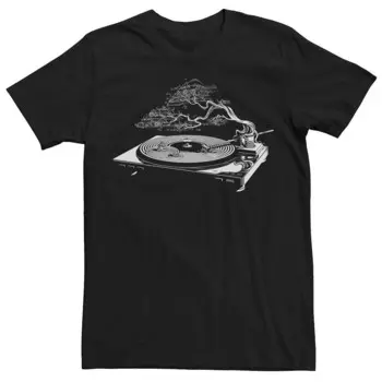 Мужская футболка с графическим принтом Bonsai Sound of Zen и проигрывателем пластинок Licensed Character, черный