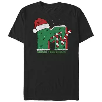 Мужская футболка с графическим принтом и логотипом MTV Christmas Tree Licensed Character, черный