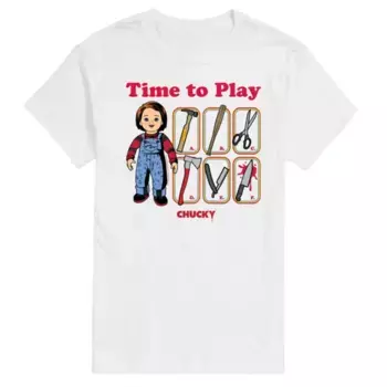 Мужская футболка с графическим принтом «Время играть» от Chucky Licensed Character, белый