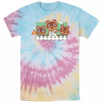 Мужская футболка с графическим рисунком Nintendo Animal Crossing New Horizons Nook Family Tie Dye Licensed Character