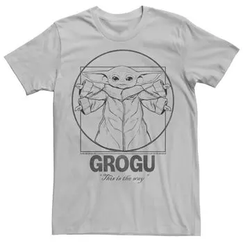 Мужская футболка с графическим рисунком Star Wars The Mandalorian Vitruvian Grogu Lineart Licensed Character