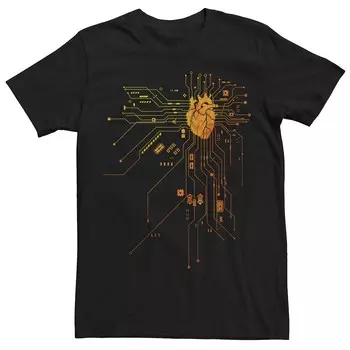 Мужская футболка с графическим рисунком Support Life Heart Circuits Licensed Character, черный