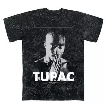 Мужская футболка с графическим рисунком Tupac Shakur Praying Hands, минеральная стирка Licensed Character, цвет Black Mineral Wash