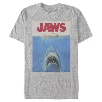 Мужская футболка с графическим рисунком в стиле ретро «Jaws» Licensed Character, цвет Athletic Heather
