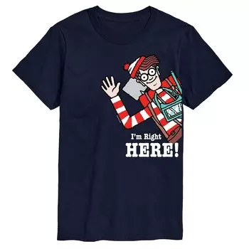 Мужская футболка с графическим рисунком «Where's Waldo I'm Right Here» Licensed Character, темно-синий