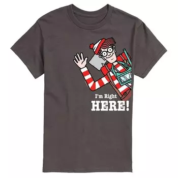 Мужская футболка с графическим рисунком «Where's Waldo I'm Right Here» Licensed Character, цвет Charcoal