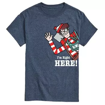 Мужская футболка с графическим рисунком «Where's Waldo I'm Right Here» Licensed Character, цвет Heather Blue