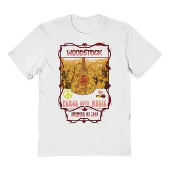 Мужская футболка с графическим рисунком Woodstock Peace Love Music Licensed Character, белый