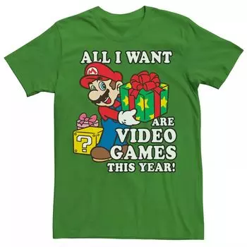 Мужская футболка с графикой Nintendo Super Mario I Want Video Games Present Licensed Character