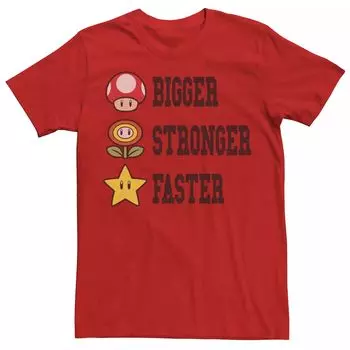 Мужская футболка с игровыми символами Nintendo Super Mario Bigger Faster Stronger Licensed Character