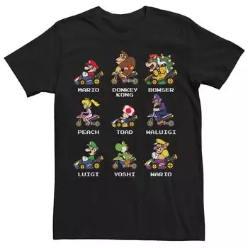 Мужская футболка с именами Nintendo Mario Kart Racers, вид сбоку Licensed Character, черный