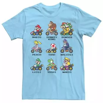 Мужская футболка с именами Nintendo Mario Kart Racers, вид сбоку Licensed Character, светло-синий
