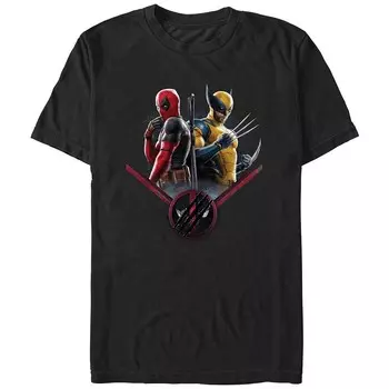 Мужская футболка с изображением Дэдпула и Росомахи рядом с Marvel, черный