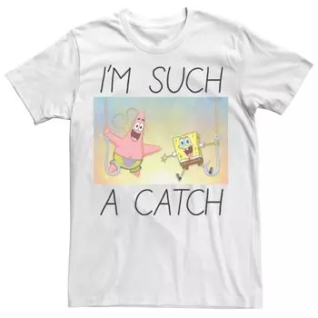 Мужская футболка с изображением Губки Боба I'm such a Catch с портретом Licensed Character, белый