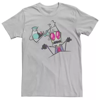 Мужская футболка с изображением портрета Захватчик Зим Гир, тянущий антенны Зима Nickelodeon, серебристый