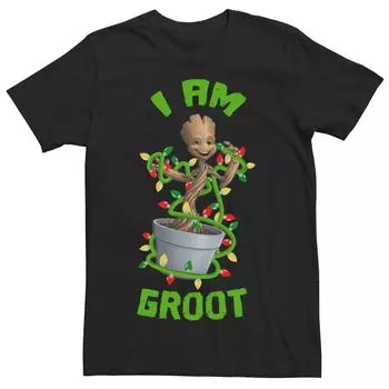Мужская футболка с изображением рождественских огней и портретом I Am Groot Marvel