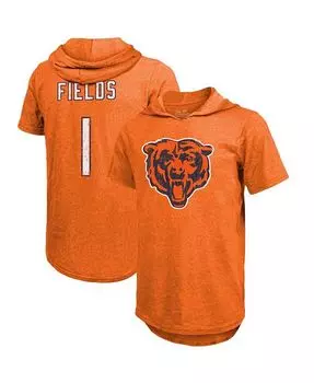 Мужская футболка с капюшоном и короткими рукавами с логотипом Justin Fields Orange Chicago Bears, имя и номер игрока Tri-Blend Fanatics, оранжевый