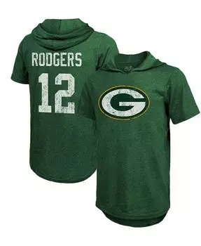 Мужская футболка с капюшоном Tri-Blend Aaron Rodgers Green Green Bay Packers, имя игрока, номер Fanatics, зеленый
