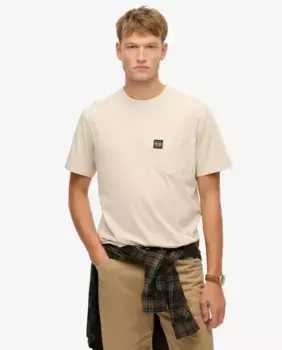 Мужская футболка с карманом и контрастной строчкой Superdry, бежевый