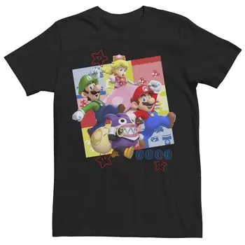 Мужская футболка с коллажем и панелью персонажей Nintendo Super Mario Licensed Character